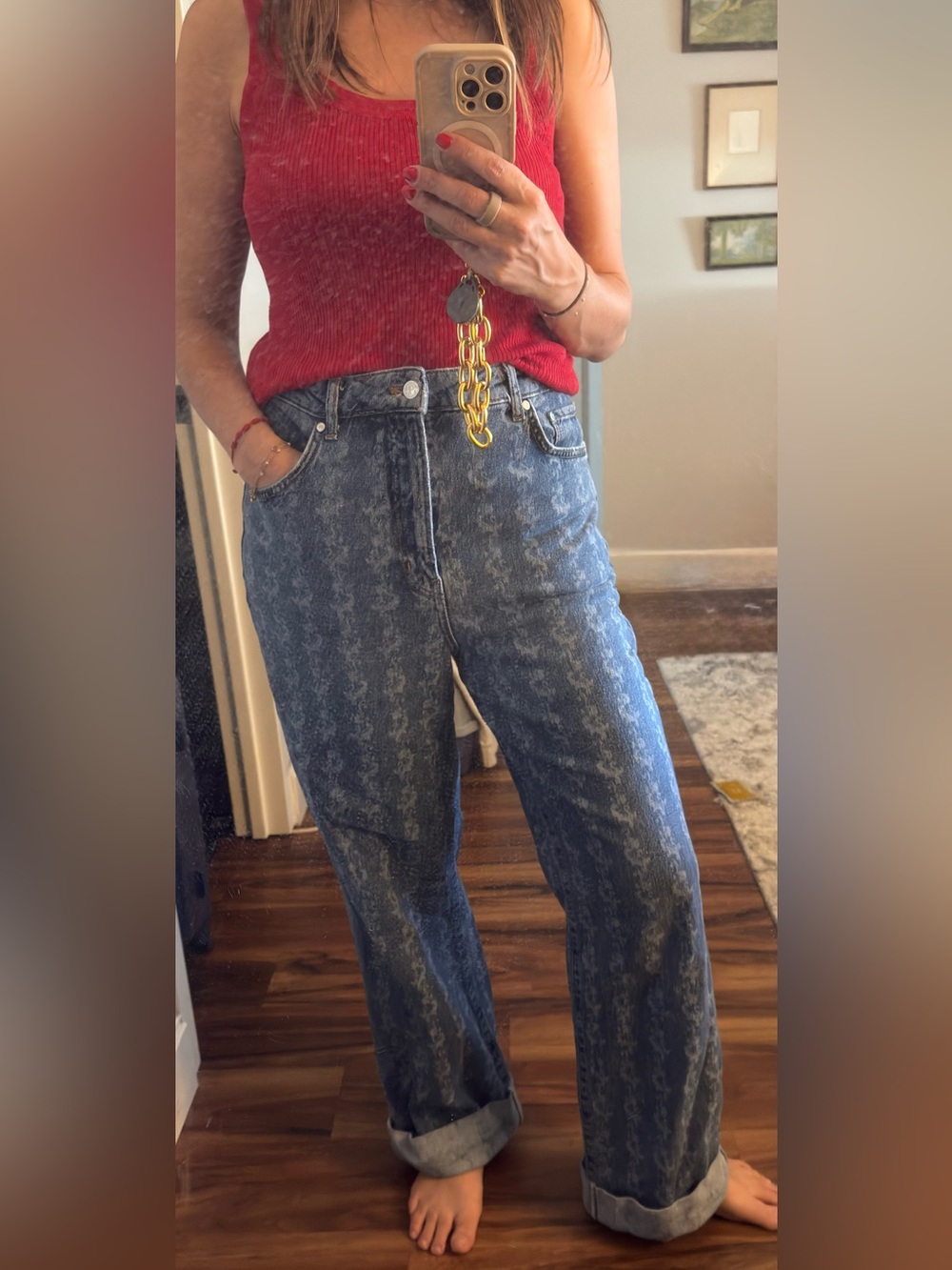 Pilcro The Austyn High-Rise Cuffed Wide-Leg Jeans: Printed Edition